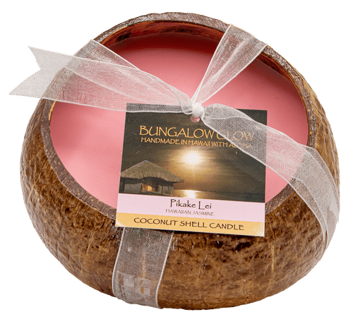 Medium Coconut Shell Soy Candle: Pikake Lei